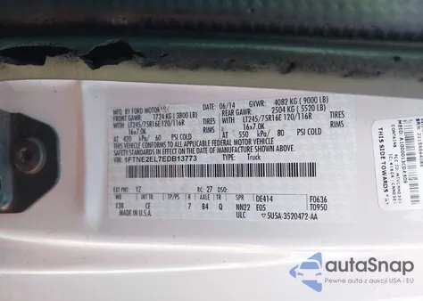 2014 Ford E-250 Commercial z USA, uszkodzony, nr VIN 1FTNE2EL7EDB13773